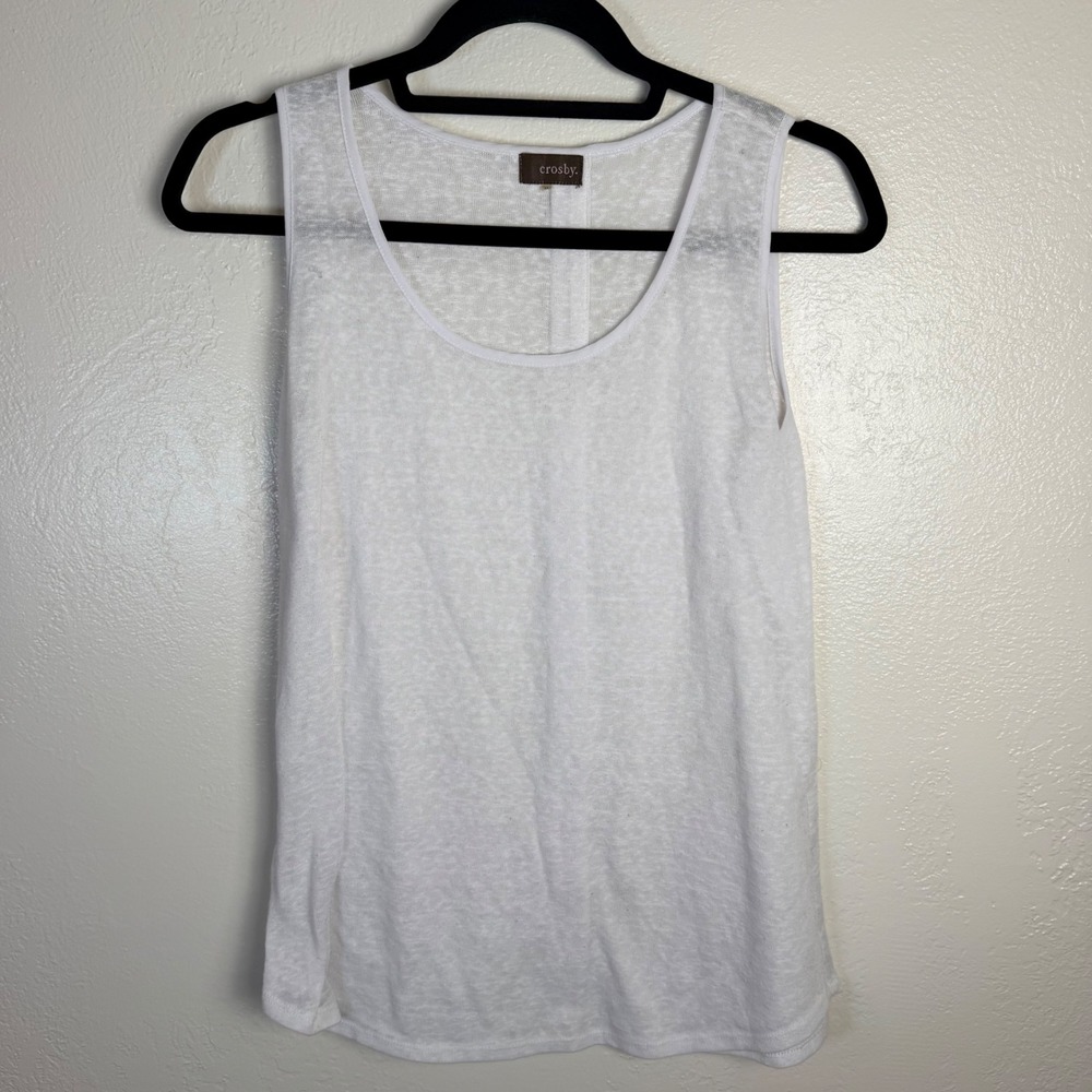 Crosby by Mollie Burch Women's M White Slub Knit Scoop Neck Top Linen Layering